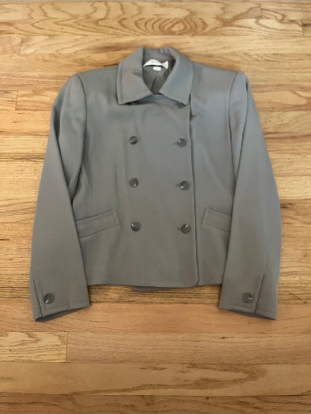 Anne Klein Gray Double-Breasted Cropped Blazer